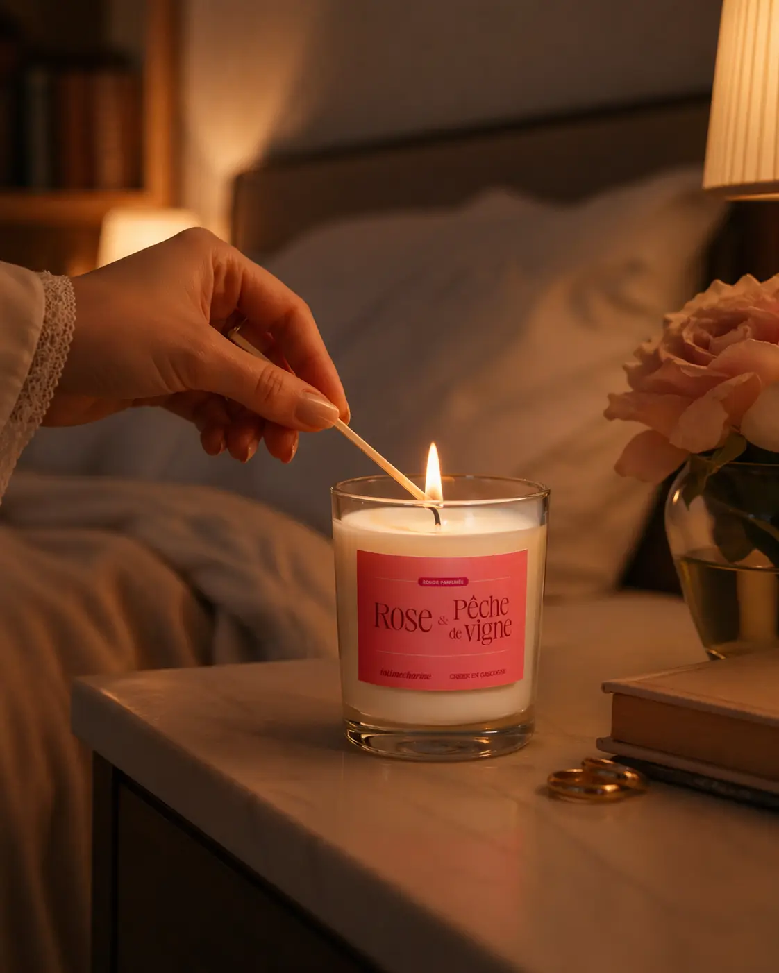 main femme allume bougie parfumee