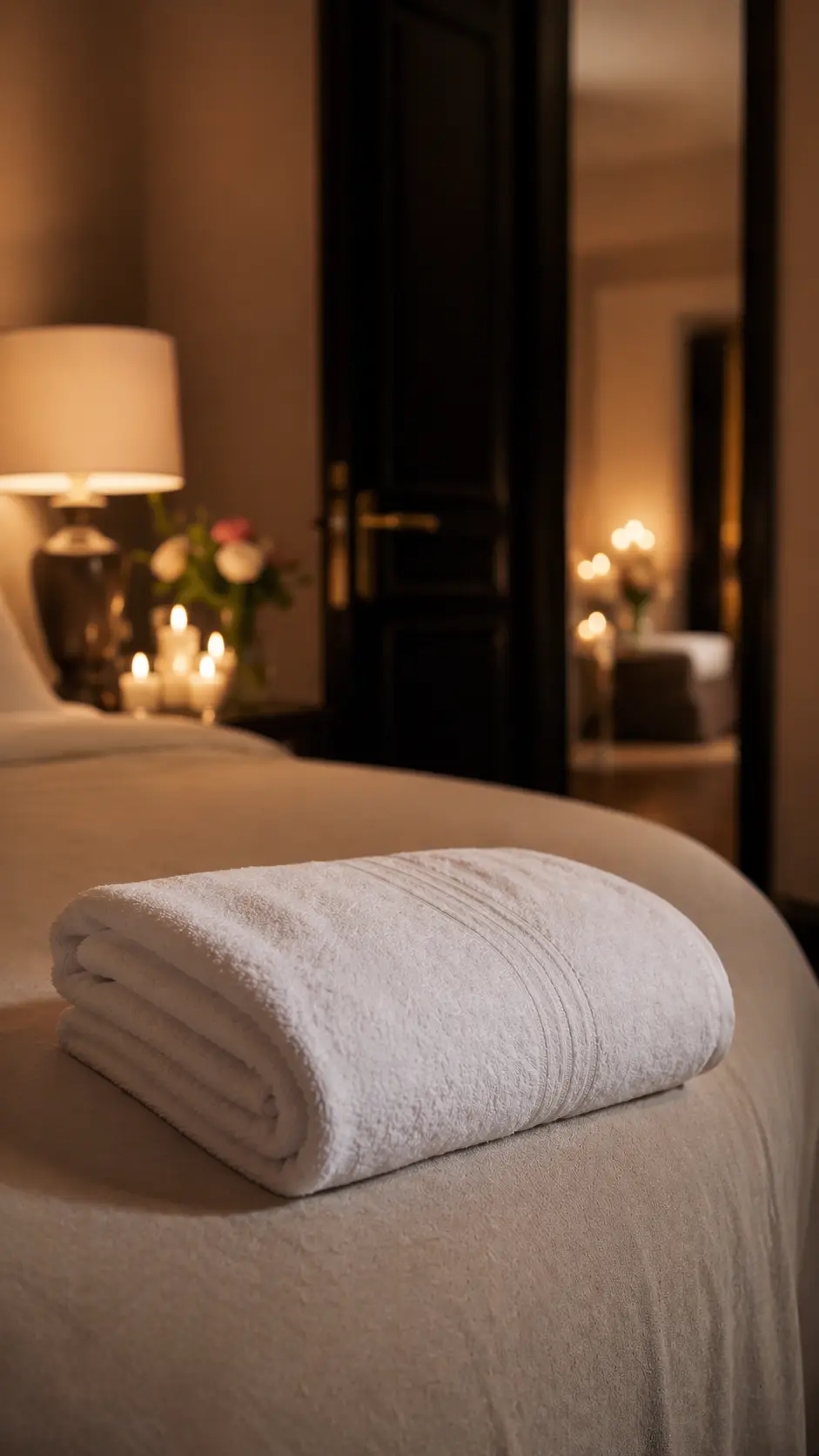 serviette posee bord lit chambre romantique