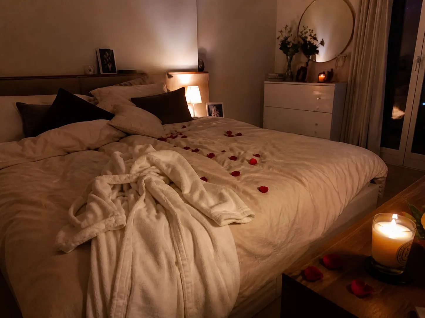 peignoir et petales sur lit