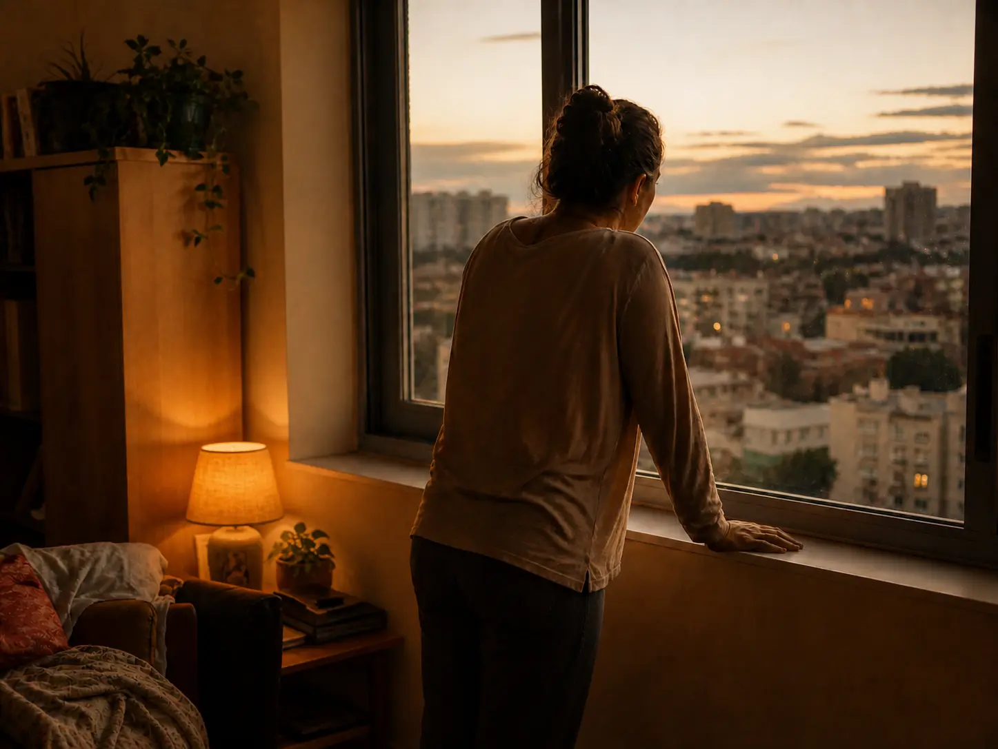 femme qui regarde par la fenetre