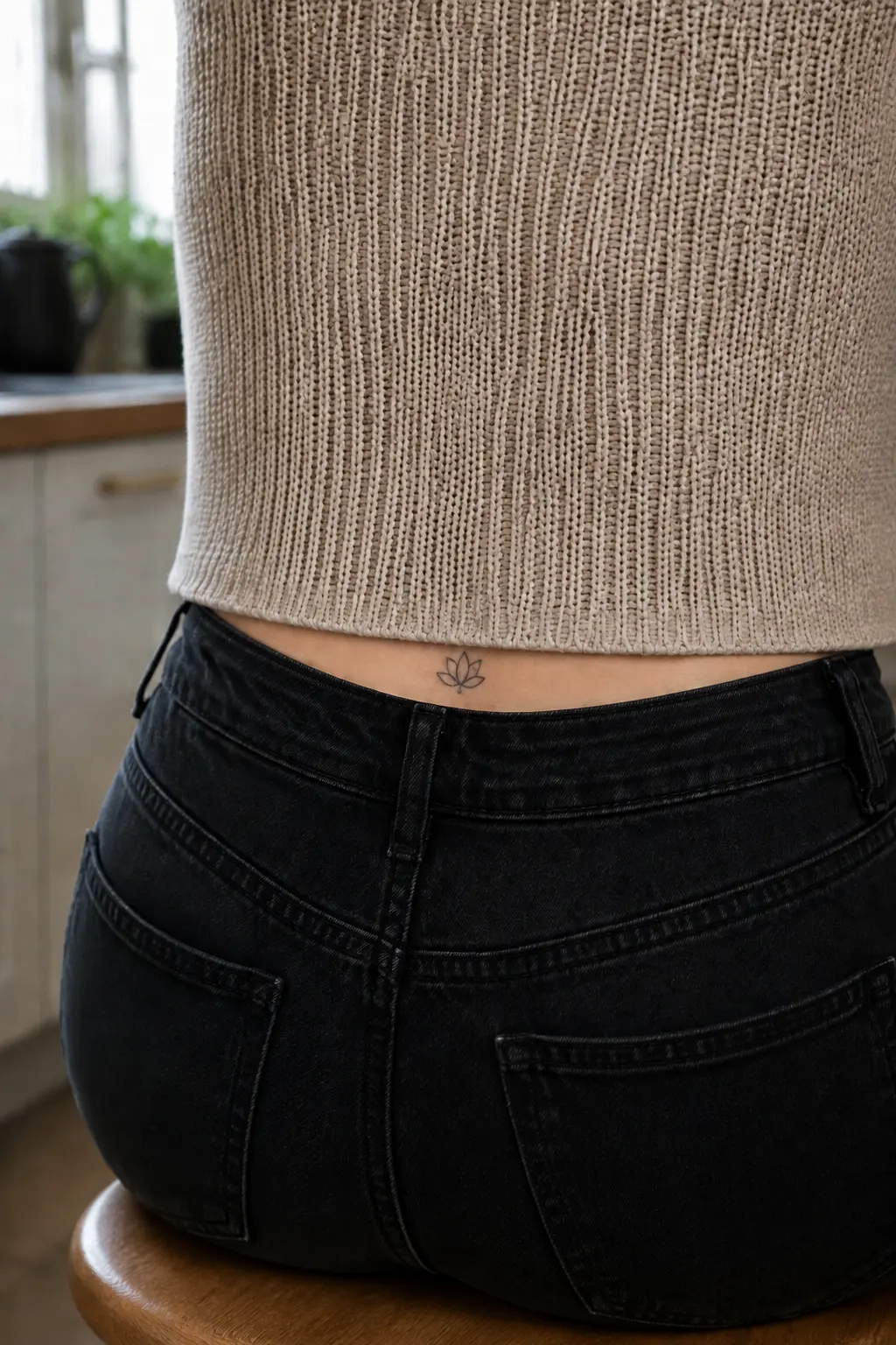 Petit tatouage fleur de lotus discret au bas du dos