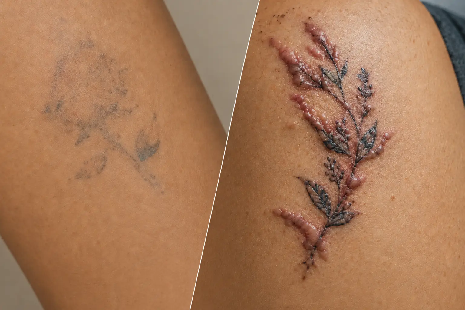 Montage illustrant les risques cutanés liés au tatouage