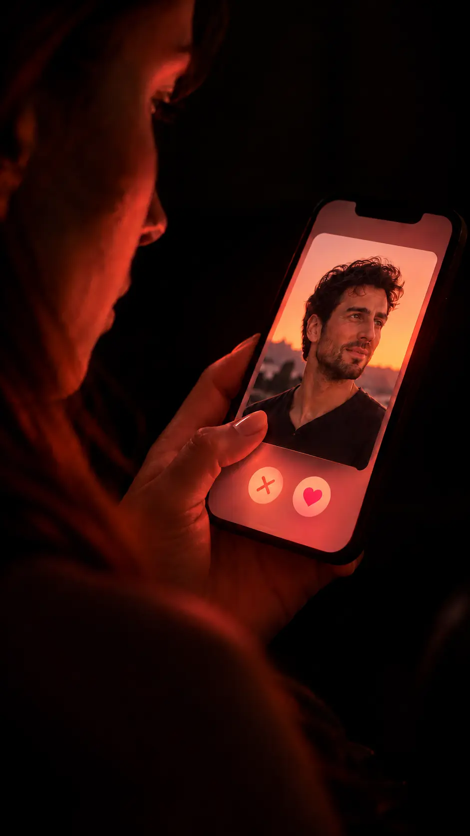 Femme consultant une application de rencontre sur son téléphone