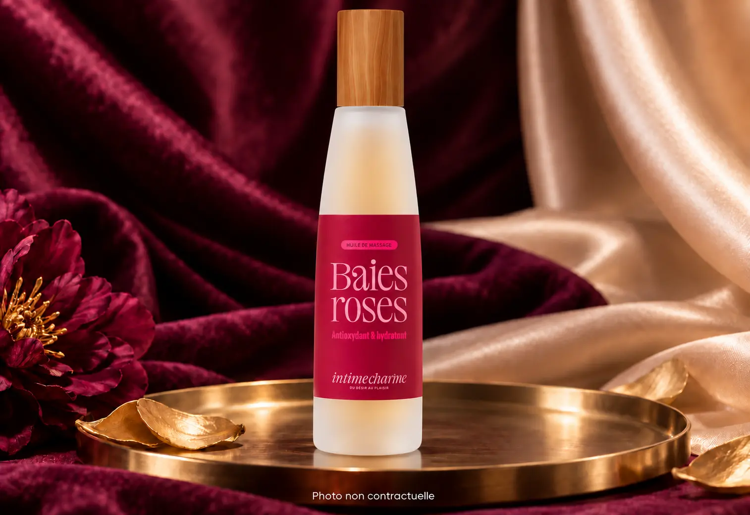 Bouteille d'hule de massage aux baies roses IntimeCharme
